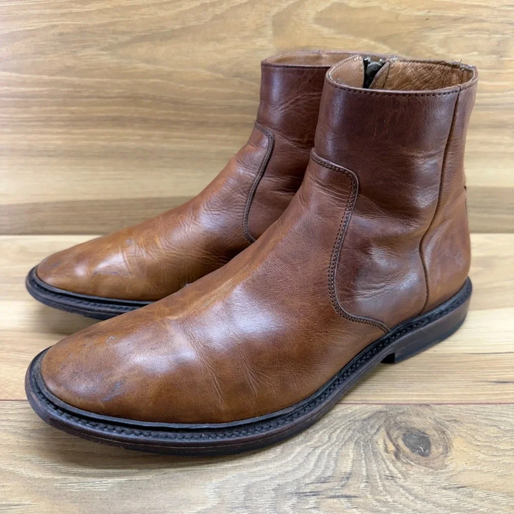 FRYE Paul Inside Zip Ankle Boots Mens 7.5 D Cognac Leather Business Casual